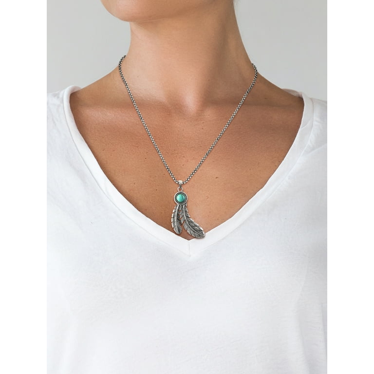 Jessica Simpson Faux Turquoise Stone Feather Necklace Jessica Simpson Faux Turquoise Stone Feather Necklace