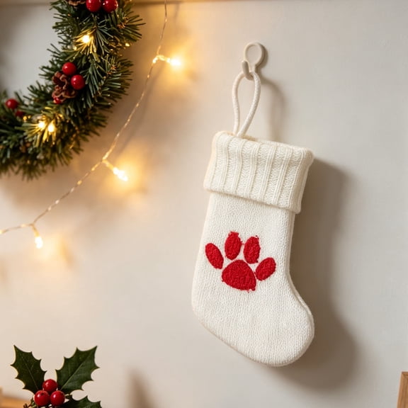 Christmas Tree Hanging Decor Mini Knit Stocking, Cute Paw Small Xmas Socks For Dog Lover Holiday Gift And Tree Ornament For Home Decor