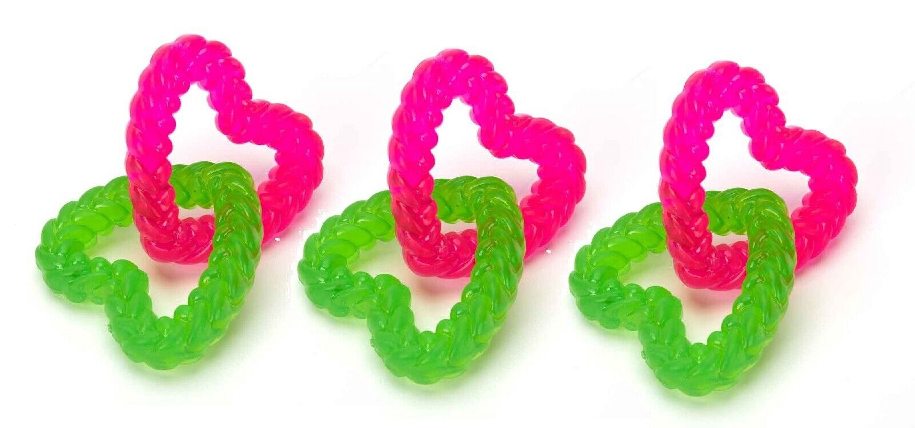 Fun Pink and Green Chain Link Puppy and Small Dog Toy Circle or Heart Play Fetch (4 Ring Toys)