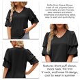 thumbnail image 3 of Blusa de manga corta con volantes para mujer, cuello en V, manga abombada, blusa lisa, Tops holgados para citas en el trabajo, 3 of 6