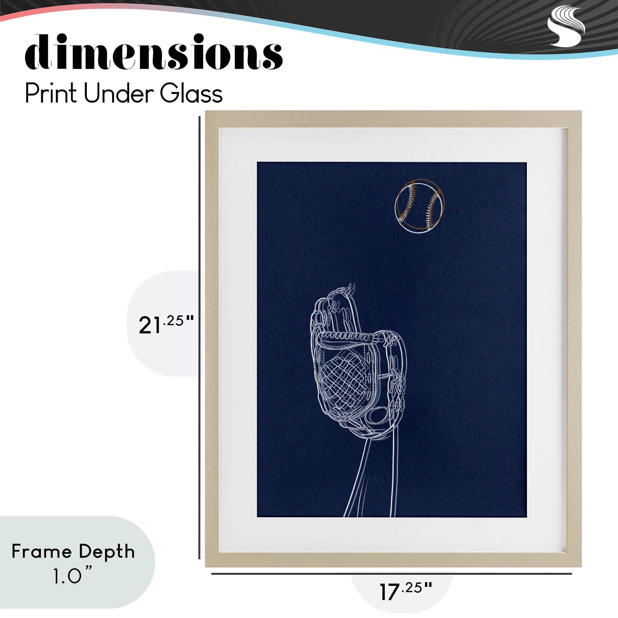 Stupell Industries Baseball Lines Contour Birch Framed Print Under Glass, design by Marcus Prime