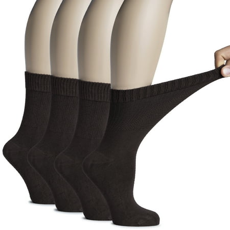 

Hugh Ugoli Women s Bamboo Diabetic Crew Socks Thin Loose Fit Soft Wide Stretchy Seamless Toe 4 Pairs Dark Brown Shoe Size: 9-12