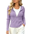 thumbnail image 2 of Purcolt Women's Ribbed Knit Hooded Cardigan Sweaters Zip Up Long Sleeve Slim Fit Lightweight Casual Drawstring Hooded Jacket with Pockets, 2 of 8