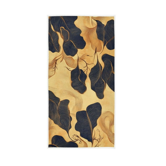 Black Leaves on Gold Background Face Towel Absorbent Hand Towels Bath Sport Gym