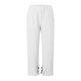 thumbnail image 4 of Ludearly Linen Pants for Women Beach Summer Plus Size Elastic Waist Straight Leg Crop Button Casual Trousers with Pockets, 4 of 5