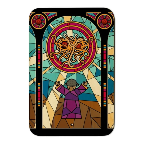 Flying Spaghetti Monster Stained Glass Home Business Office Sign - Wood - 6" x 9" (15.3cm x 22.9cm)