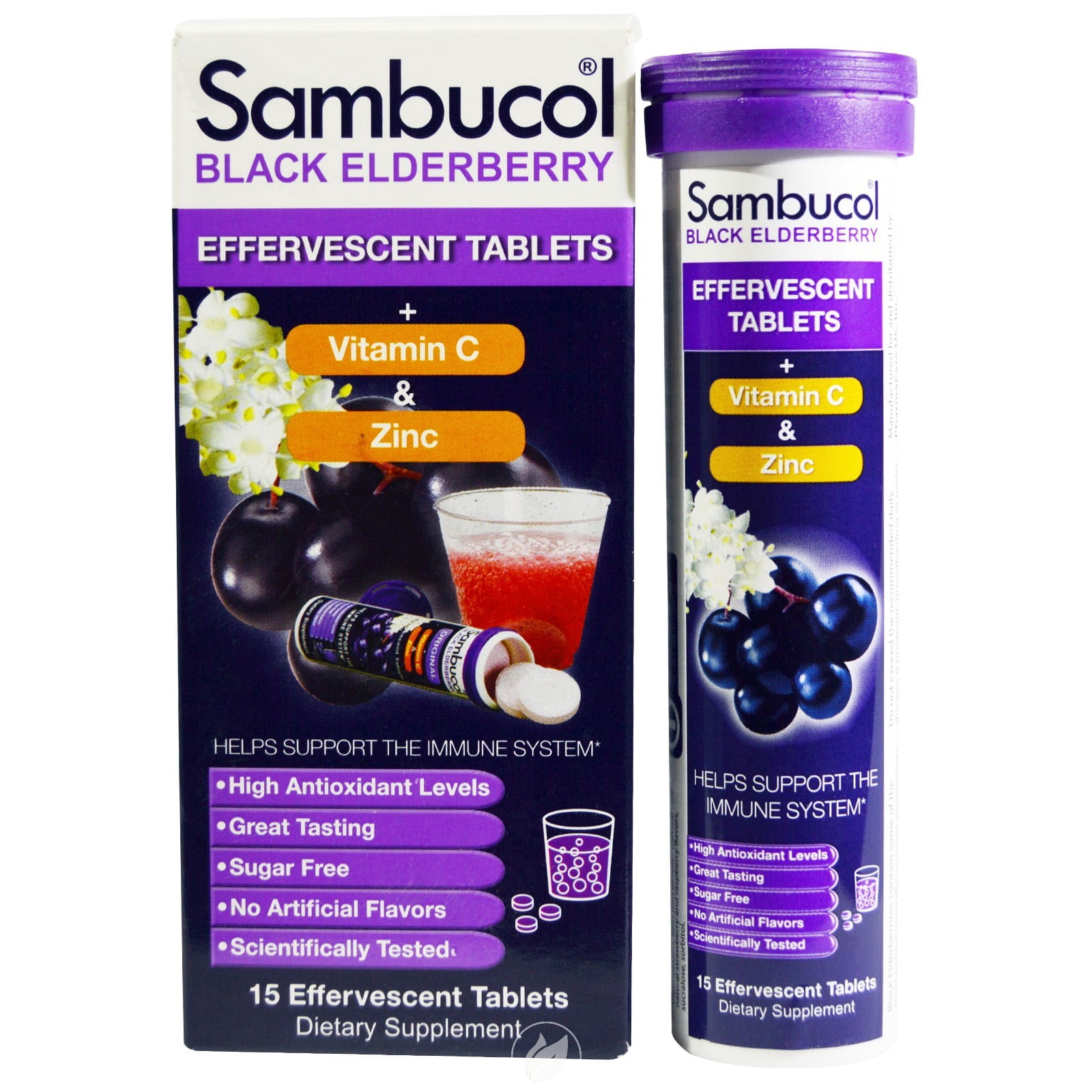 SAMBUCOL Immune +Vit C and Zinc Effervescent 15 TABLET, Pack of 2