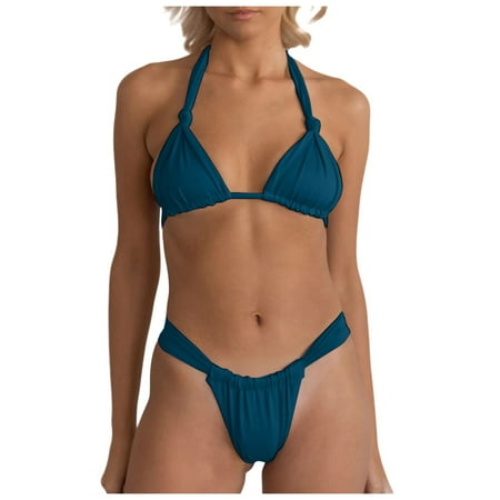 Women s High-Cut Bikini Set: 2PC Ruched Thong Swimsuit with Tie Knot  Sexy Summer Beachwear Green M