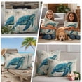 thumbnail image 4 of Teal Sea Turtle Coastal Outdoor Pillow Covers 20x12 Set of 2,Waterproof Patio Throw Pillowcase Protectors,Vintage Summer Beach Nautical Lumbar Decorative Pillow Shams Cushion Covers for Bed Couch, 4 of 8