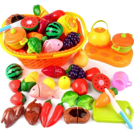 AMOSTING Kids Play Kitchen Set,Pretend Play Food Set,Cutting Fruits and ...