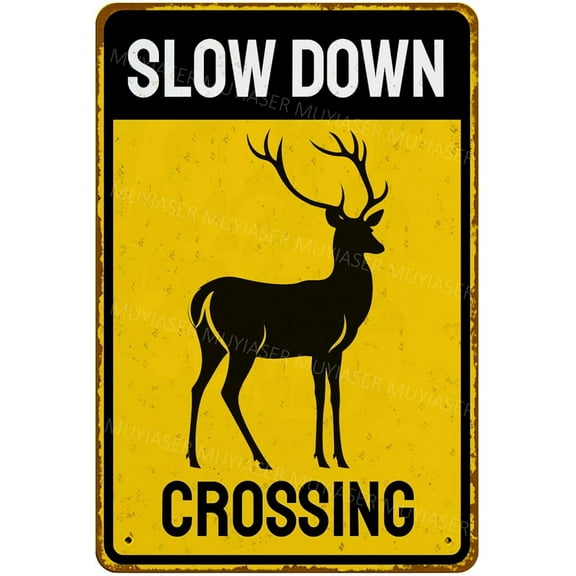 Metal Sign Deer Slow Down Crossing Sign Metal Tin Signs Warning Sign For Fence Outdoor Metal Tin Sign 8x12 Inch