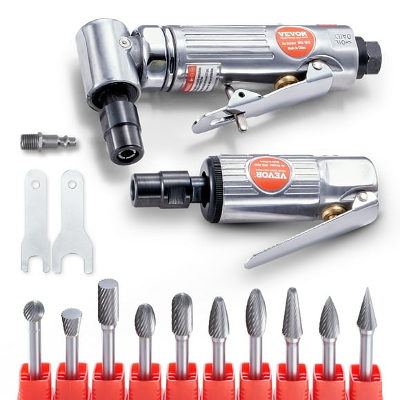 VEVOR Ensemble de Broyeur à Matrice à Air, Broyeur d'Angle Droit avec Combo de Broyeur à Matrice et Ensemble de 10 Pcs de Meules en Carbure à Coupe Simple, Léger