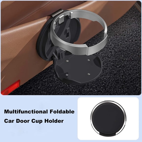 Ganfancp Foldable Car Door Cup Holder Clip-On Drink Rack Collapsible Automotive Water Bottle Mount Vehicle Interior Storage Accessory with Metallic Ring