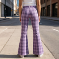 thumbnail image 5 of VV AVEORS Girls Flare Pants Plaid Uniform Cute Y2k Bell Bottoms Flared High Waist Slim Fit Trousers With Pockets Purple 130, 5 of 10