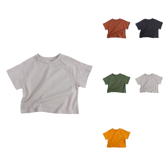 Toddler Kids Baby Girls Boys Short Sleeve Classic Loose Soft Basic T-Shirt Tee Tops Little Girls Fashion Oversized Crew Neck Cropped Tees