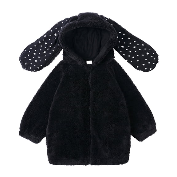 Girls Bunny Hooded Fleece Jacket Toddler Kids Star Print Zip Up Fuzzy Cute Outerwear Winter Warm Soft Plush Coat