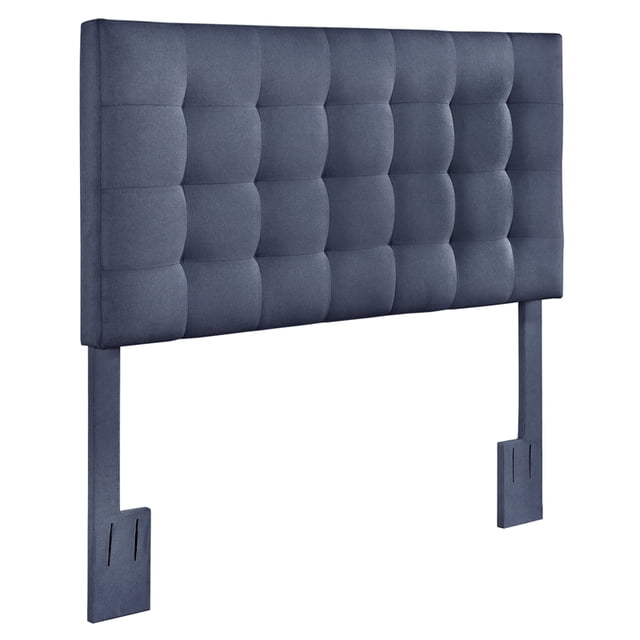 Mid-Century Modern Grid Tufted King or Cal King Headboard in Denim Blue Fabric