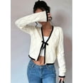thumbnail image 6 of Women'S Tie Front Cropped Cardigan Knitted Cute Long Sleeve Sweater Coat Autumn and Winter Fashionable White S, 6 of 9