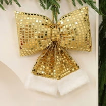 Bows For Christmas Tree,Christmas Bows Decorations,Christmas Bow Sequin Bow Creative Wreath Bow Luxury Xmas Tree Ribbon for Xmas Hanging Decor Indoor Outdoor Holiday Decor (Golden, L)