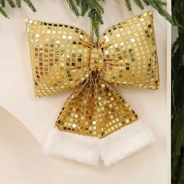 Adornos navideños, regalos navideños, lazo navideño de tela con lentejuelas, colgante para ventana, decoración navideña, artesanía decorativa