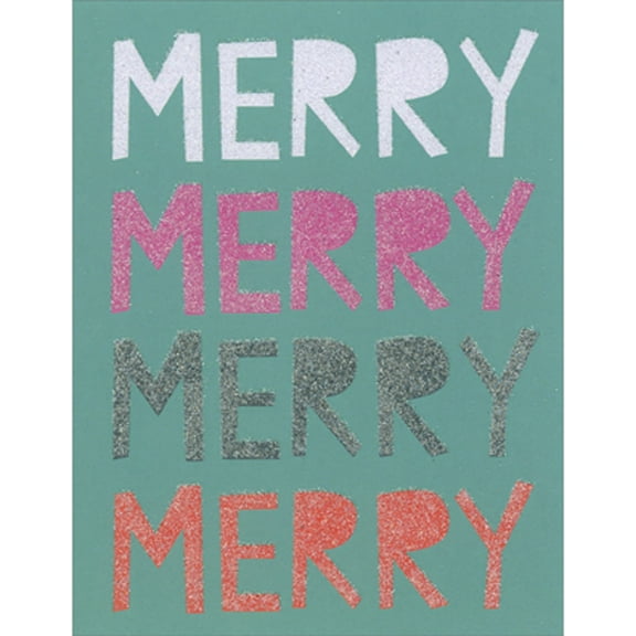 Madison Park Greetings Merry Merry Merry Merry on Teal Background Box of 10 Christmas Cards