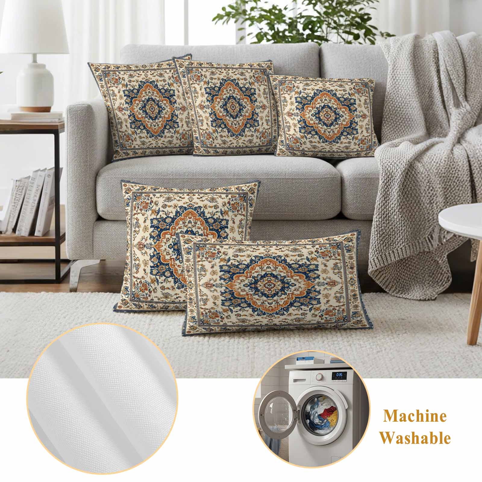 Vintage Ethnic Floral Pillow Covers 2 Pack Retro Brown Classical Bohemian Style Pillowcase Waterproof Outdoor Throw Pillow Cover for Patio Garden Square Cushion 16”x16”