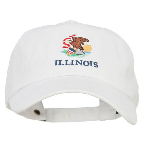 Illinois State Flag Embroidered Unstructured Washed Cap - White OSFM