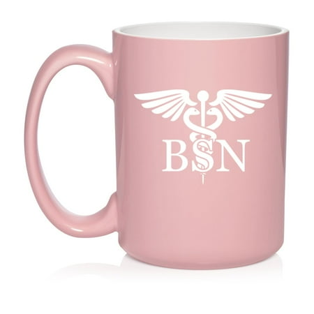

BSN Bachelor of Science Nurse Caduceus Ceramic Coffee Mug Tea Cup Gift for Her Him Friend Gift For Nurse (15oz Light Pink)