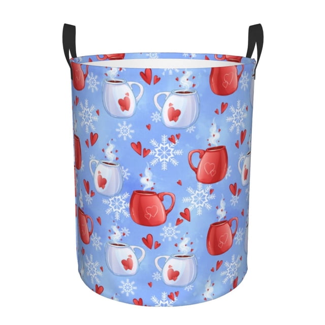 Balery coffee love cup winter Cesta de ropa redonda con asas, impermeable, independiente, para ropa, juguetes, dormitorio y familia-Small