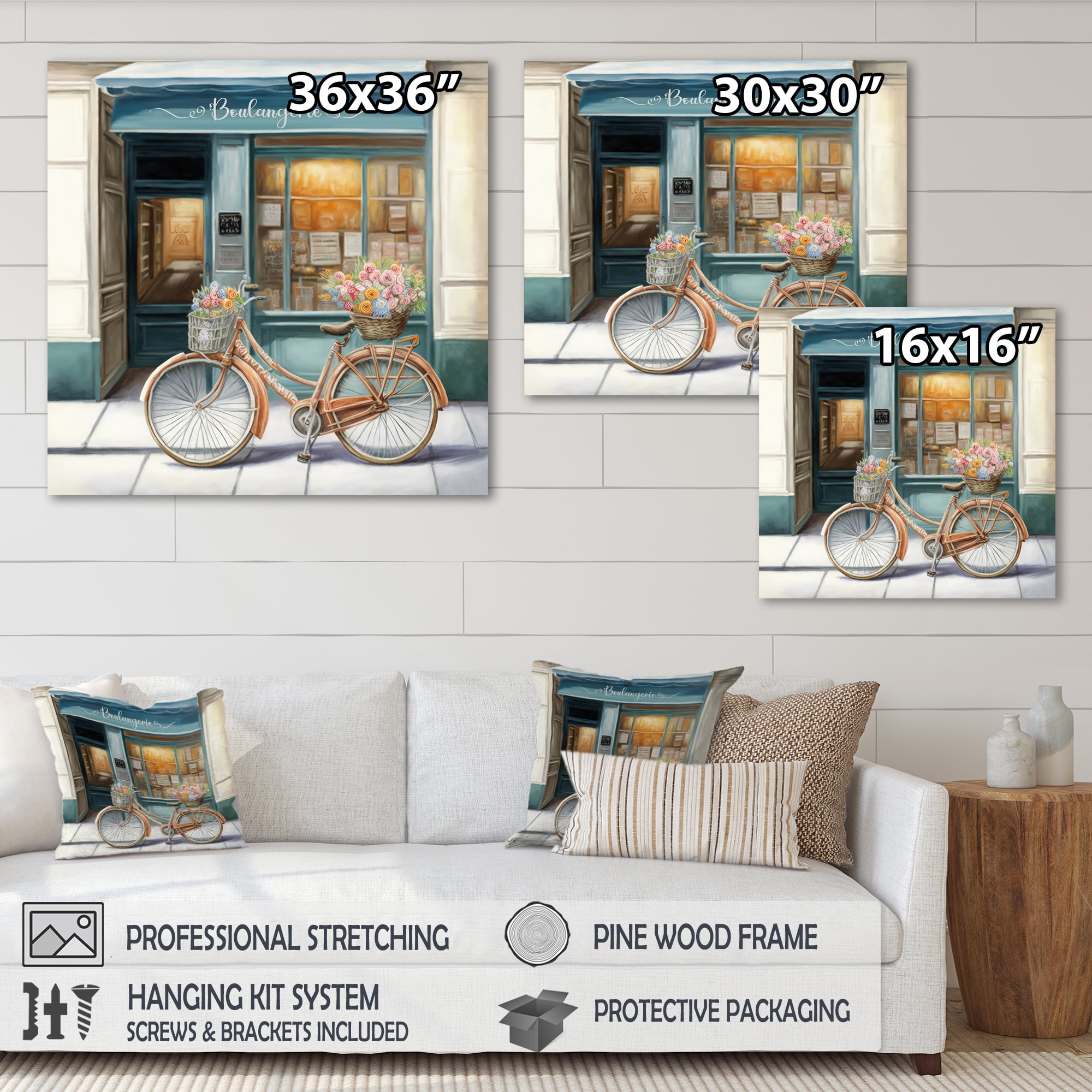 Designart Bicycle In Front A French Bakery III Canvas Wall Art
