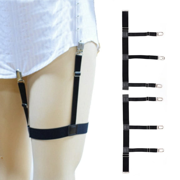 Mens Shirt Stays Garters, Shirt Holders Adujstable Elastic Garter with Non-slip Clamps for Man (Black)