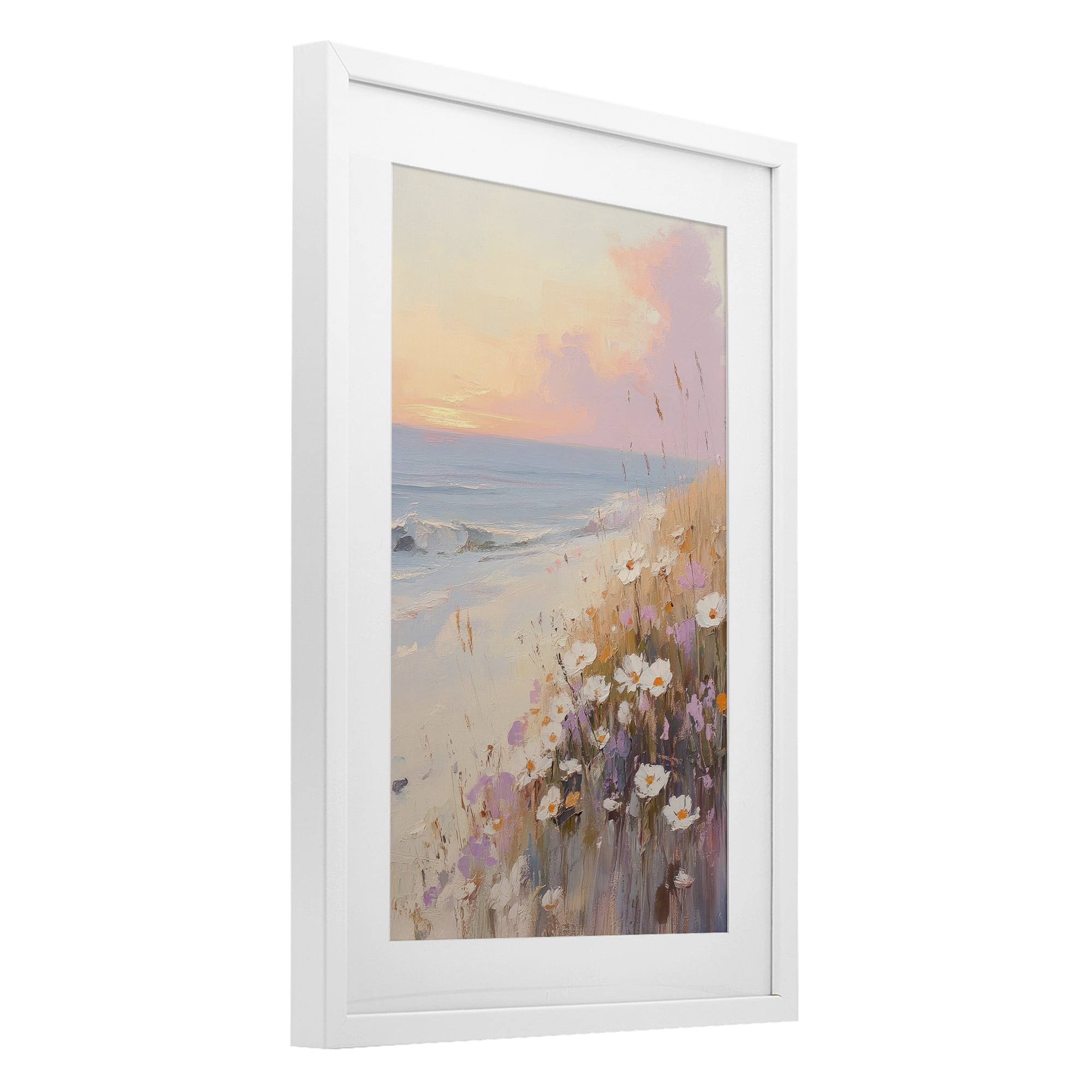Stupell Industries Pastel Sunset Wildflowers By Sea White Framed Print Under Glass, design by Sisi and Seb