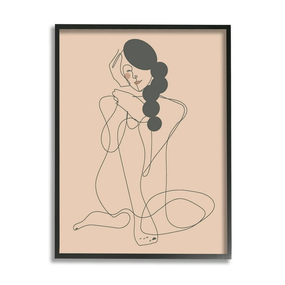 Stupell Industries Abstract Woman Sitting Scribble Drawing Smiling Outline Graphic Art Black Framed Art Print Wall Art, Design by Kendra Shedenhelm