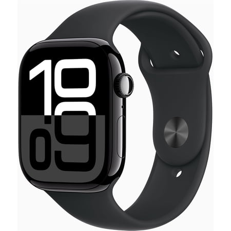 Apple Watch Series 10 [GPS + Cellular, 46mm] - Jet Black Aluminum Case with Black Sport Band, S/M (Renewed)