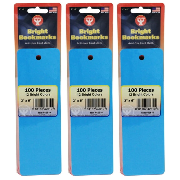 Hygloss Mighty Bright Bookmarks, 100 Assorted Colors Per Pack, 3 Packs