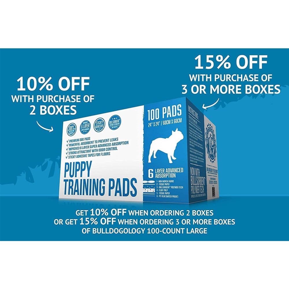 Bulldogology Absorbent Puppy Pee Pads, Large 24x24, 100 Count