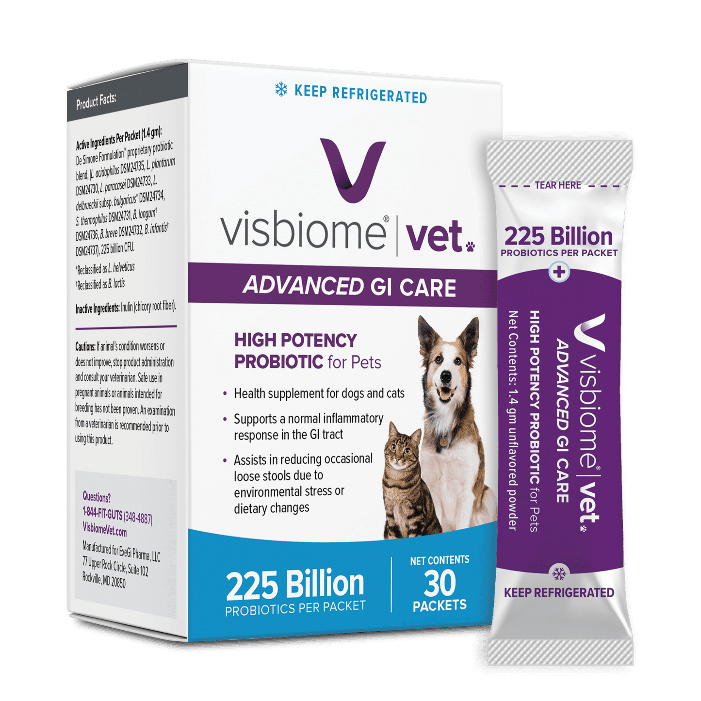 Visbiome® Vet Advanced GI Care High Potency Probiotic for Dogs & Cats – 225B CFU – 60 Packets