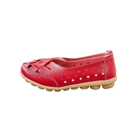 

Wazshop Lady Flats Slip On Moccasins Round Toe Loafers Lightweight Flat Womens Low Top Casual Red 4.5