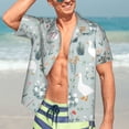 thumbnail image 5 of Lsque Goose and Doodle Flowers pattern Hawaiian Shirt for Men, Unisex Summer Beach Casual Short Sleeve Button Down Shirts-Large, 5 of 9
