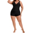 thumbnail image 5 of Agnes Orinda Women's Plus Size 2 Piece Bathing Suit Ruched Tankini Top Tummy Control Push Up Beach Pool Swimwear Set with Board Shorts 3X Black, 5 of 8