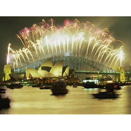Spectacular New Year's Eve Firework Display, Sydney, New South Wales, Australia, Pacific Print Wall Art By Robert