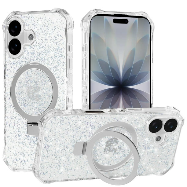 Funda de teléfono con soporte magnético brillante para iPhone 17 de 6.3 pulgadas