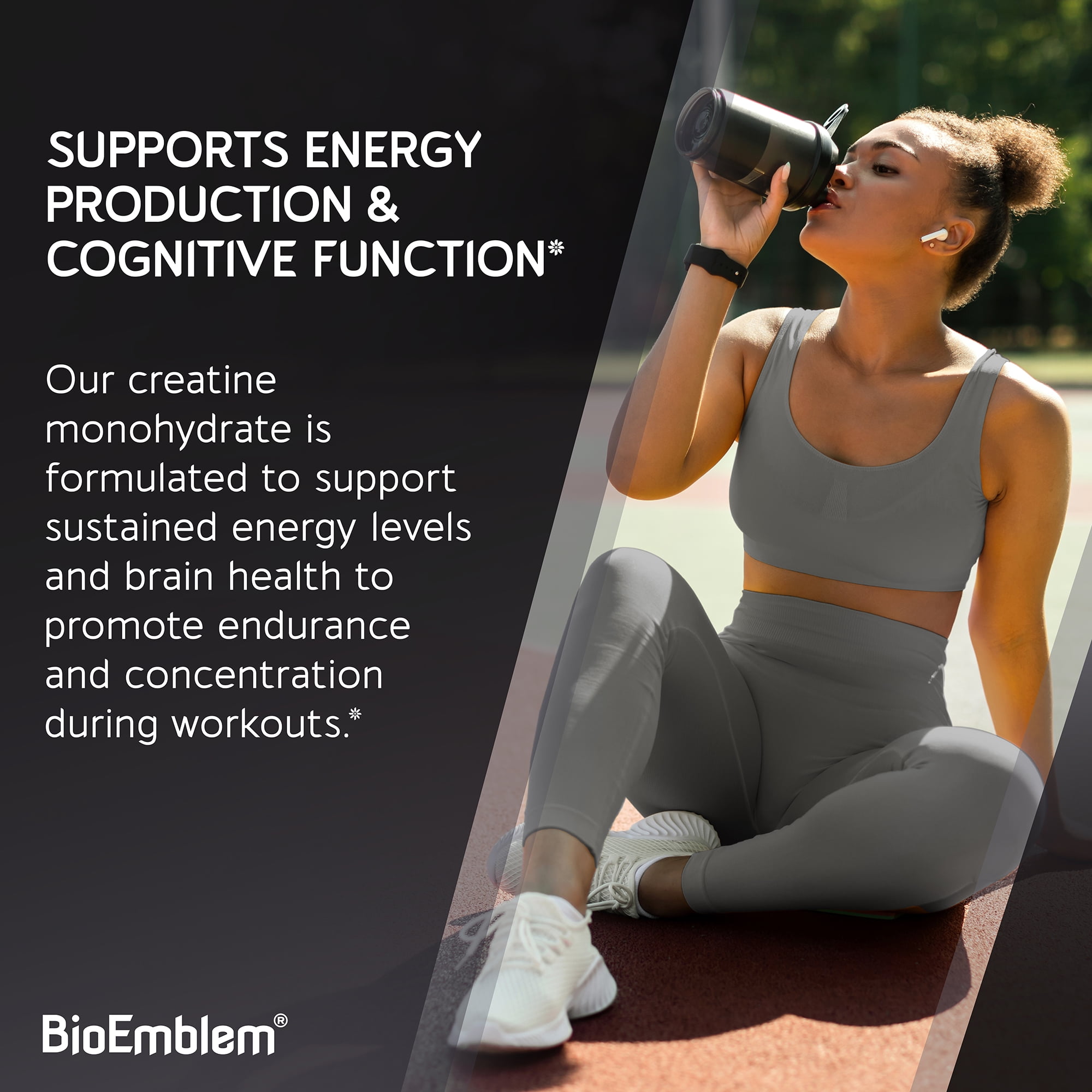 BioEmblem Creatine Monohydrate Powder - Unflavored Micronized Creatine Easily Mixes - Muscle Strength, Workout Recovery, Exercise Performance - 300g Creatine Supplement - Non-GMO, Vegan- 60 Servings