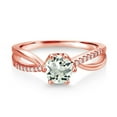 thumbnail image 2 of Gem Stone King 18K Rose Gold Plated Silver Ring Round Prasiolite and Moissanite (0.88 Cttw) (Size 7), 2 of 4