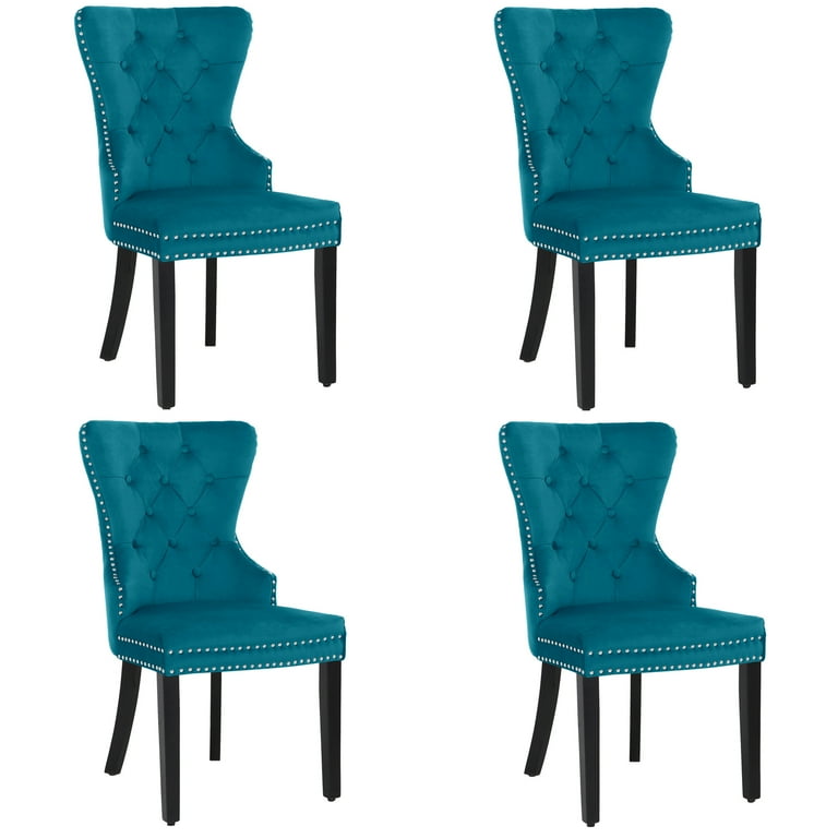 WestinTrends Wordford Velvet Dining Chairs Set of 4 Modern Wingback Upholstered Button Tufted Kitchen Dining Room Chairs with Solid Wood Legs and