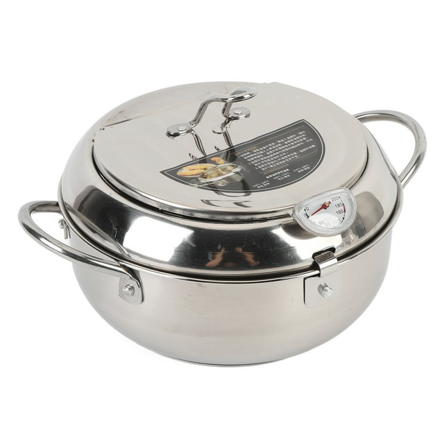 Deep Fryer Pot, Japanese Style Small Deep Fryer 201 Stainless Steel with Temperature Control and Oil Drip Drainer Rack, Deep Frying Pot with Lid for French Fries Chicken Wings