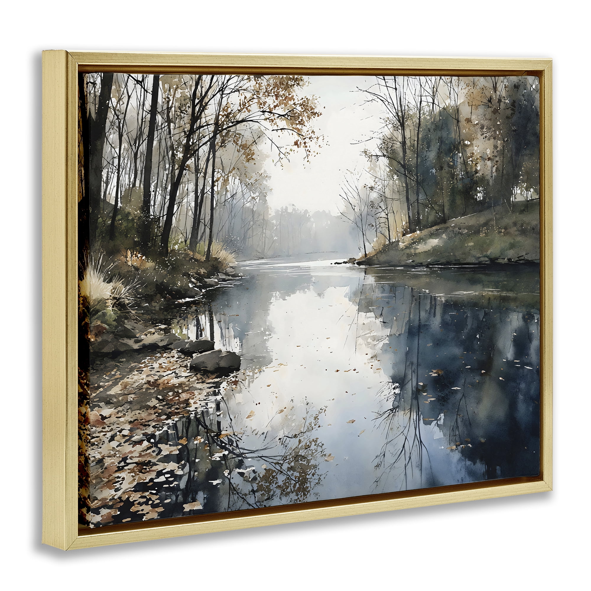 Stupell Industries Fall Lake Reflection Gold Framed Floater Canvas Wall Art, design by Franklyn Gregory