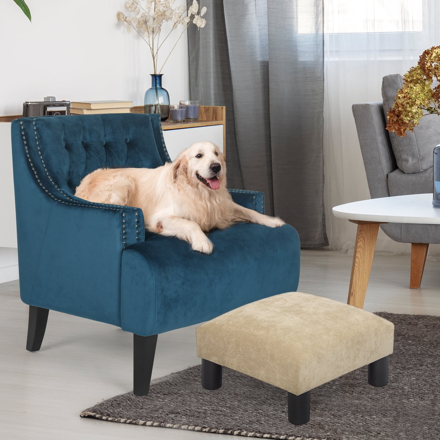 Adeco Small Footstool - Fresh Wheat, 17.5x17.5x9