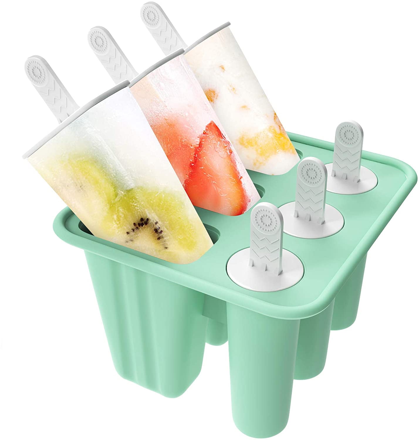 Reusable Easy Release Popsicle Mold with Silicone Funnel and Cleaning Brush Silicone Popsicle Molds Blue BPA Free 6 Cavities Ice Pop Molds for Kids 