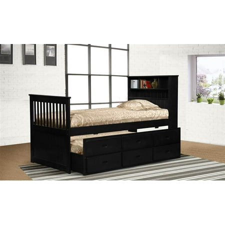 Twin Black Captain's Bookcase Bed with Storage